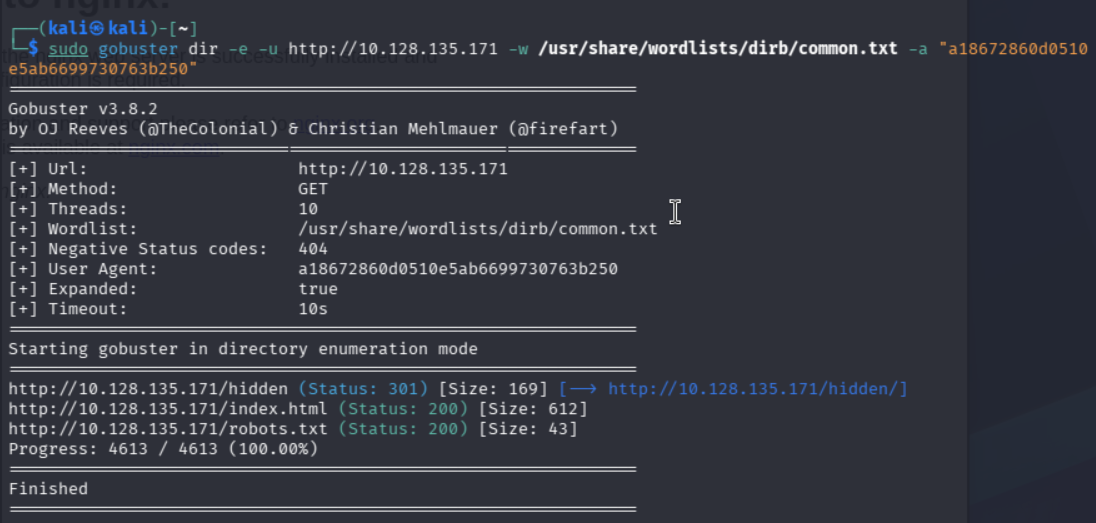 Gobuster en puerto 80 con User-Agent