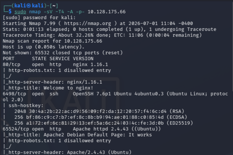 Escaneo inicial de puertos de Nmap