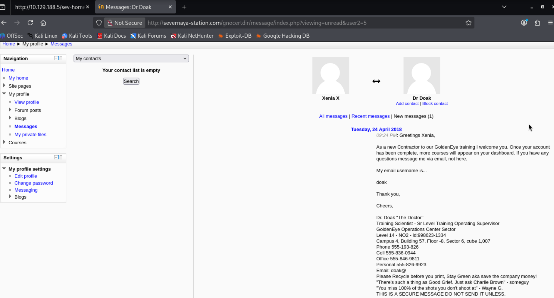 Mensajes en Moodle