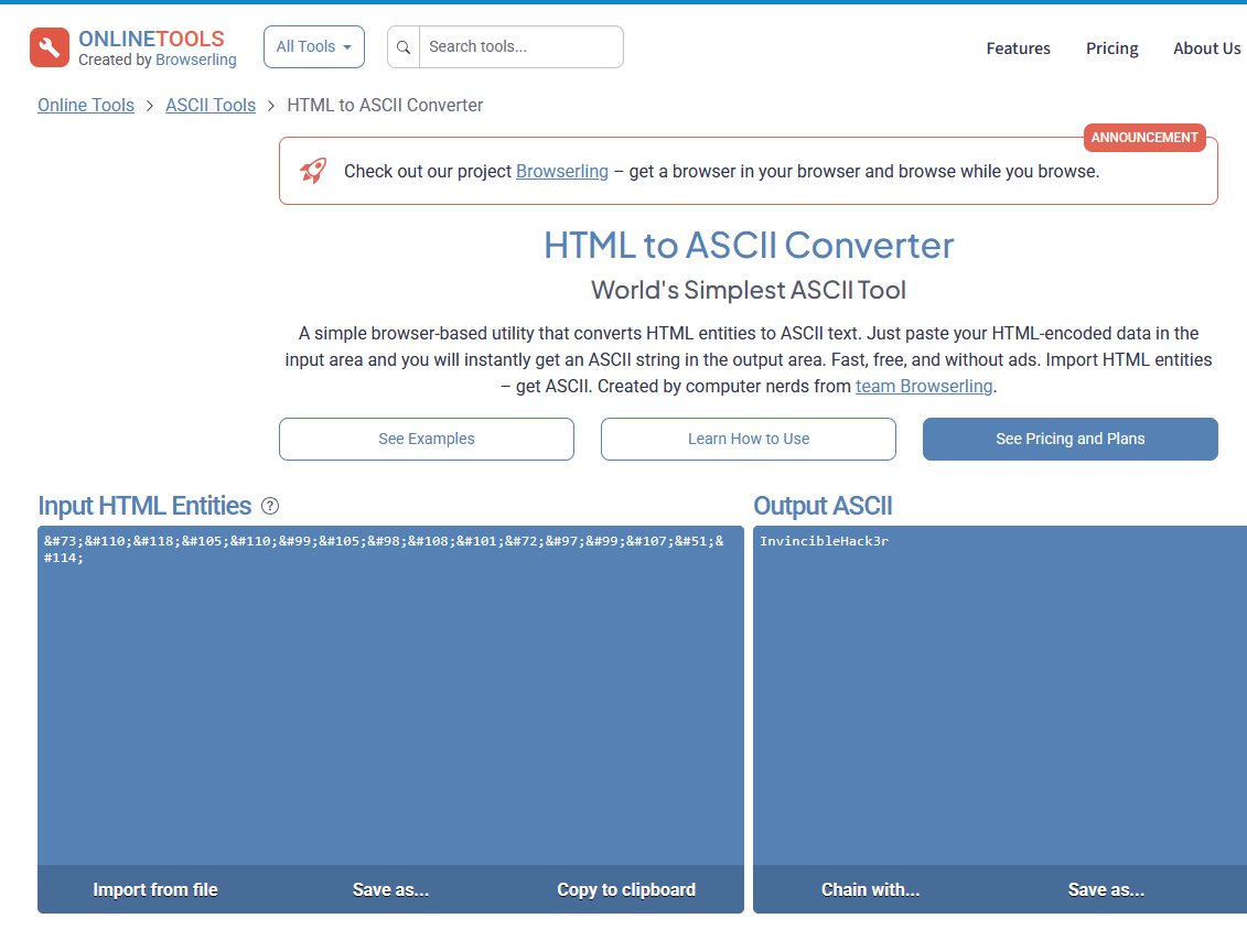 Traductor de entidades HTML a ASCII