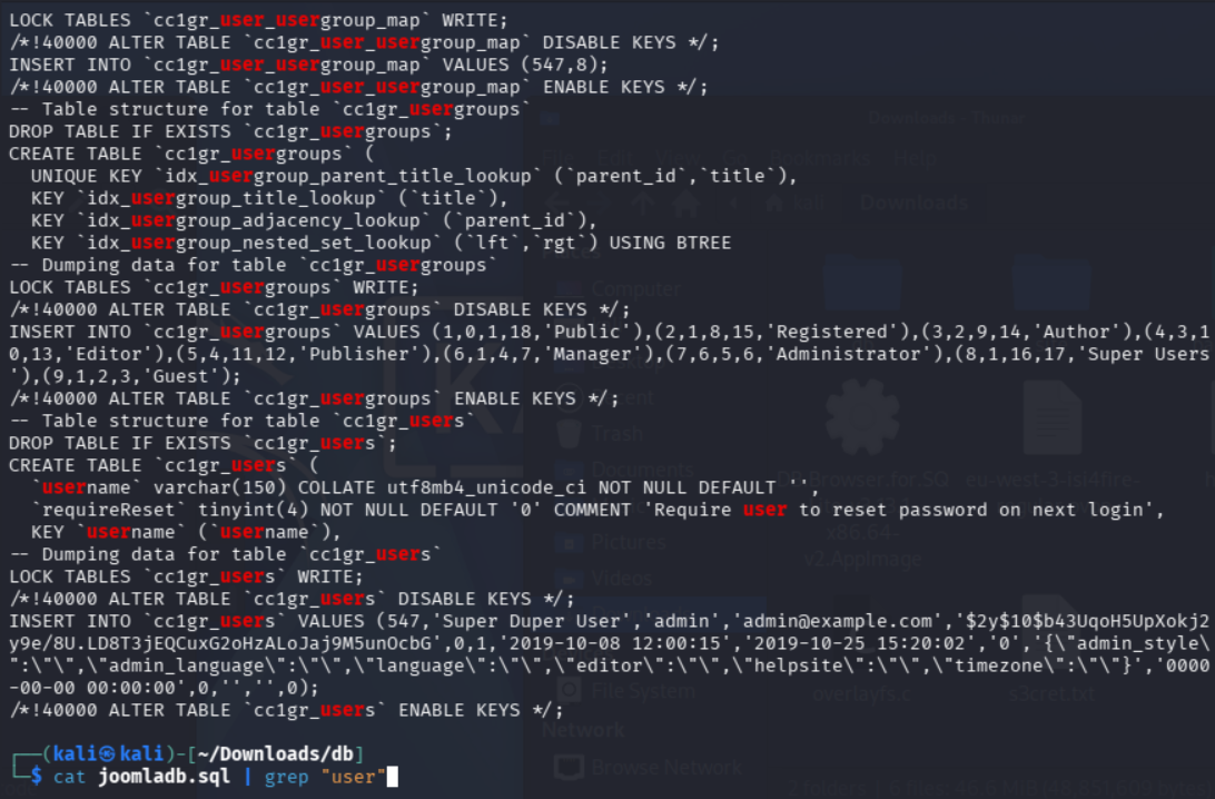 Filtro de usuarios en joomladb.sql