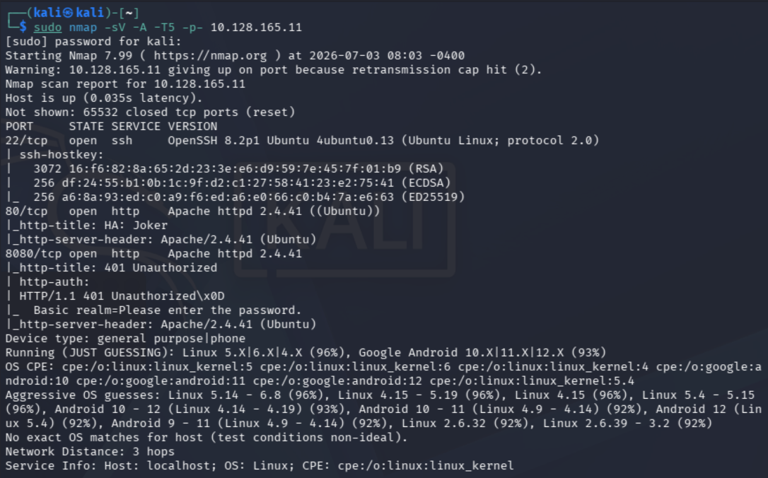 Escaneo inicial de puertos de Nmap
