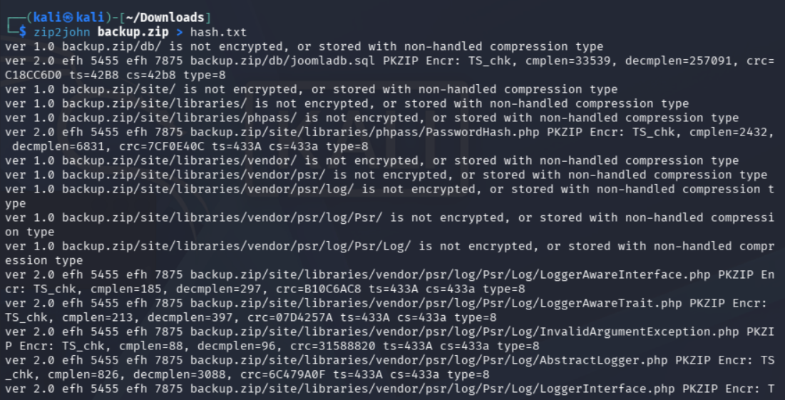 Extracción de hash del zip